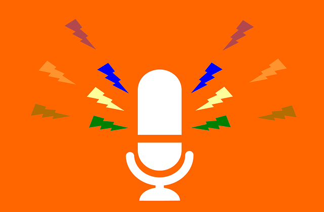 An image showcasing a podcast microphone surrounded by a vibrant network of interconnected email envelopes